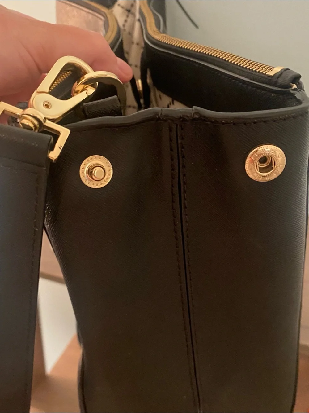 kate spade Black Leather Tote with Gold Hardware